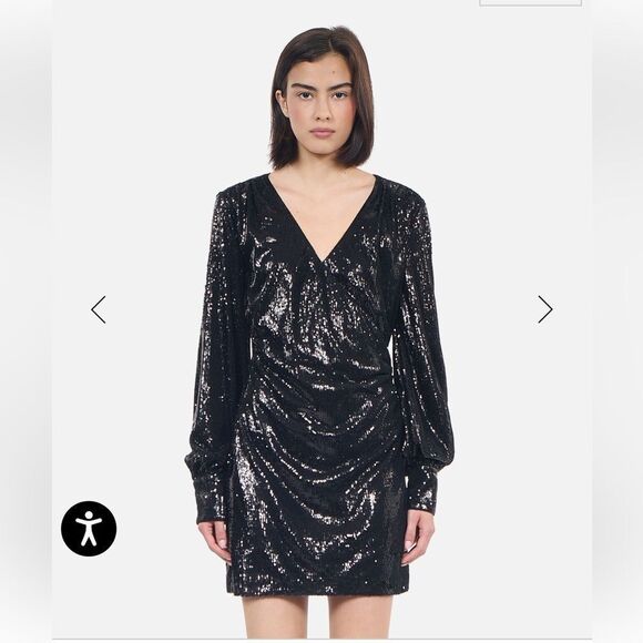 $315 The Kooples SHORT BLACK SEQUIN DRESS NWT - Picture 1 of 14